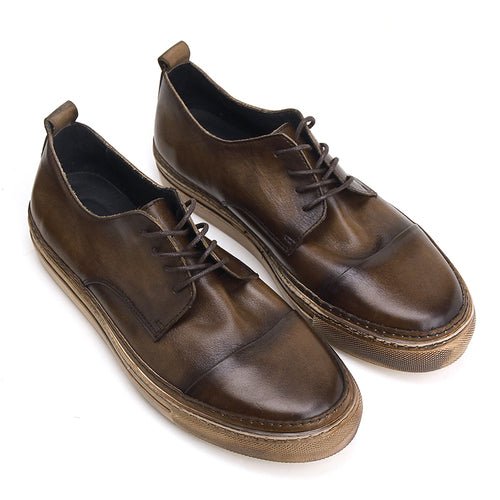 Retro trend sneakers genuine leather round toe handmade casual shoes - LiveTrendsX
