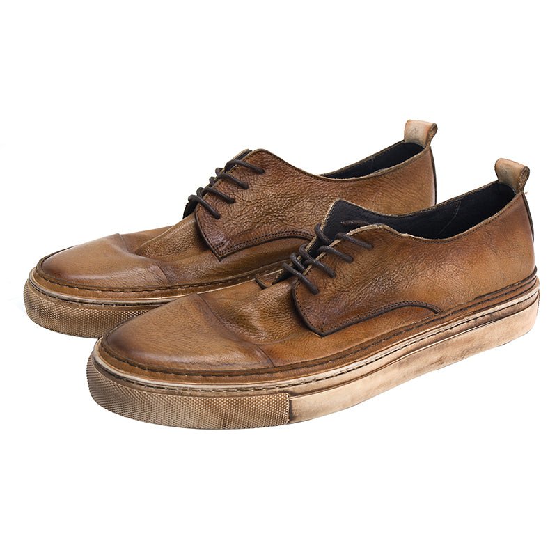 Retro trend sneakers genuine leather round toe handmade casual shoes - LiveTrendsX