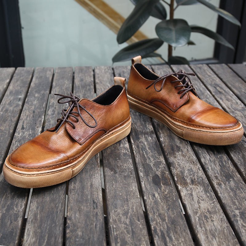 Retro trend sneakers genuine leather round toe handmade casual shoes - LiveTrendsX
