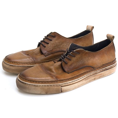 Retro trend sneakers genuine leather round toe handmade casual shoes - LiveTrendsX