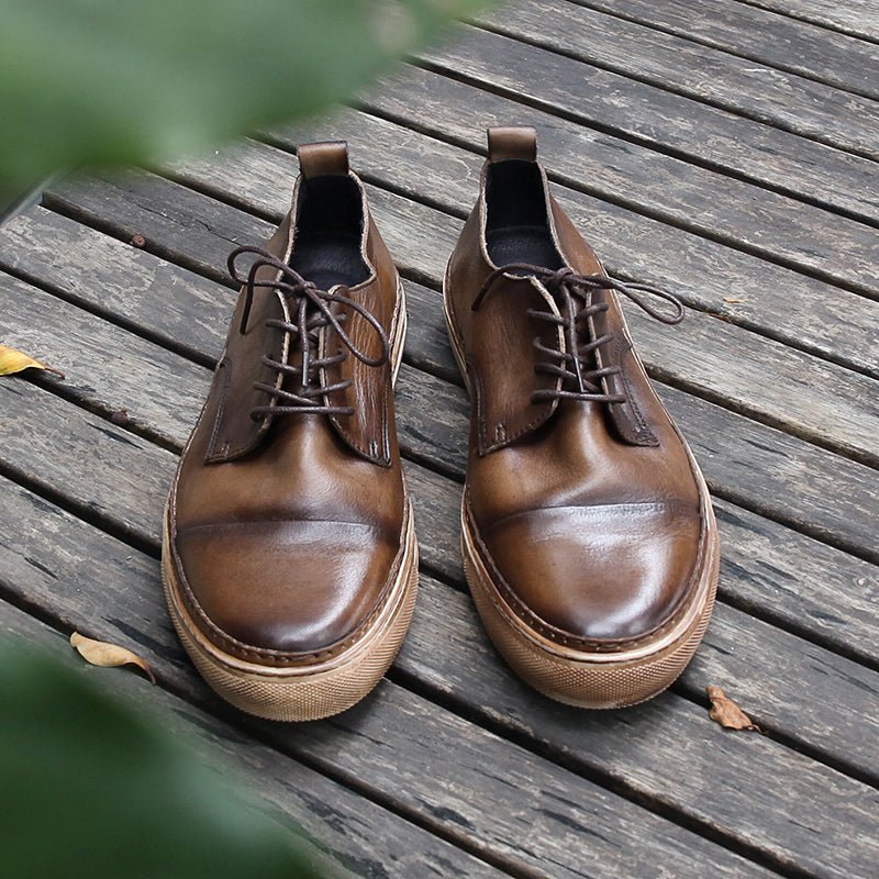 Retro trend sneakers genuine leather round toe handmade casual shoes - LiveTrendsX
