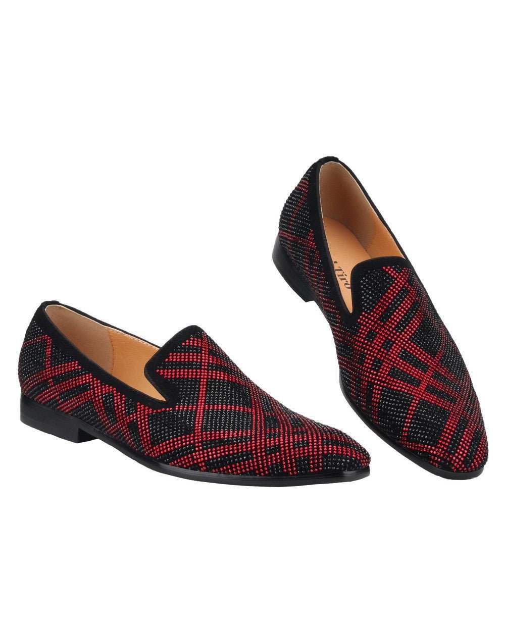 Rhinestone Men Red LoafersMoccasins Flats Dress Shoes - LiveTrendsX