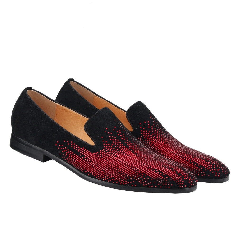 Rhinestone Men Red LoafersMoccasins Flats Dress Shoes - LiveTrendsX