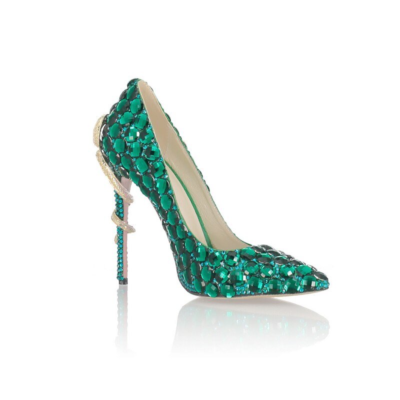 Rhinestone Wedding Pumps Twined Metal Snake High Heel - LiveTrendsX