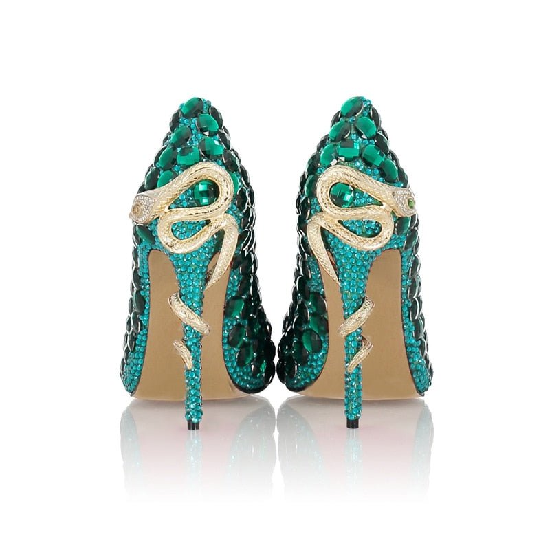 Rhinestone Wedding Pumps Twined Metal Snake High Heel - LiveTrendsX