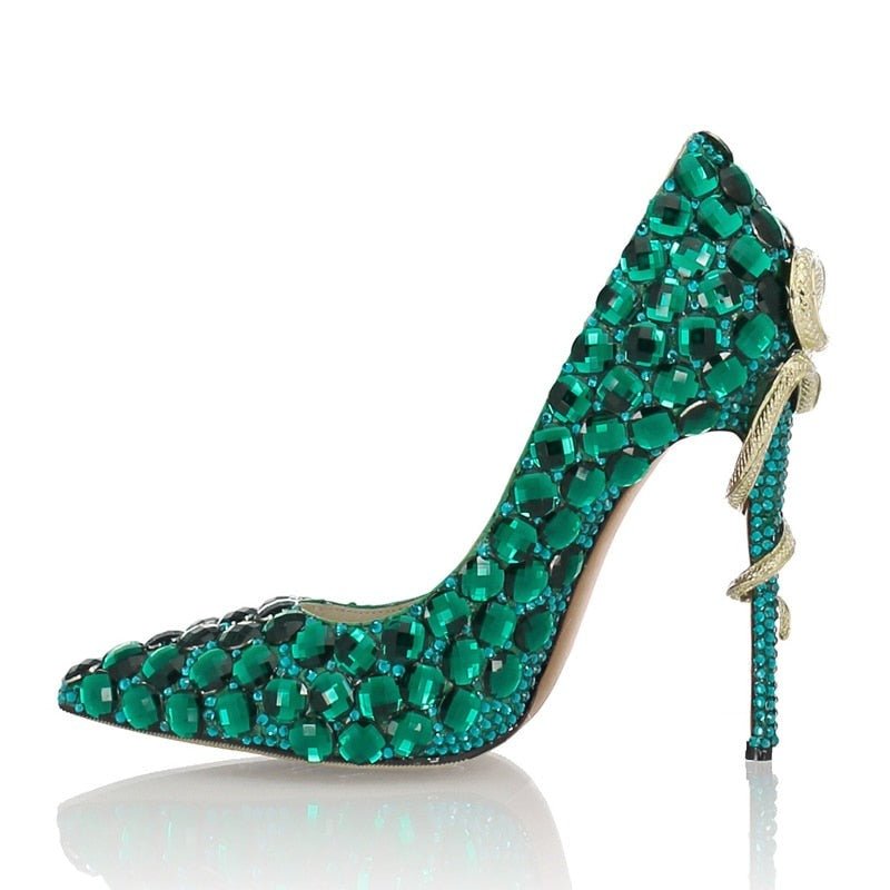 Rhinestone Wedding Pumps Twined Metal Snake High Heel - LiveTrendsX