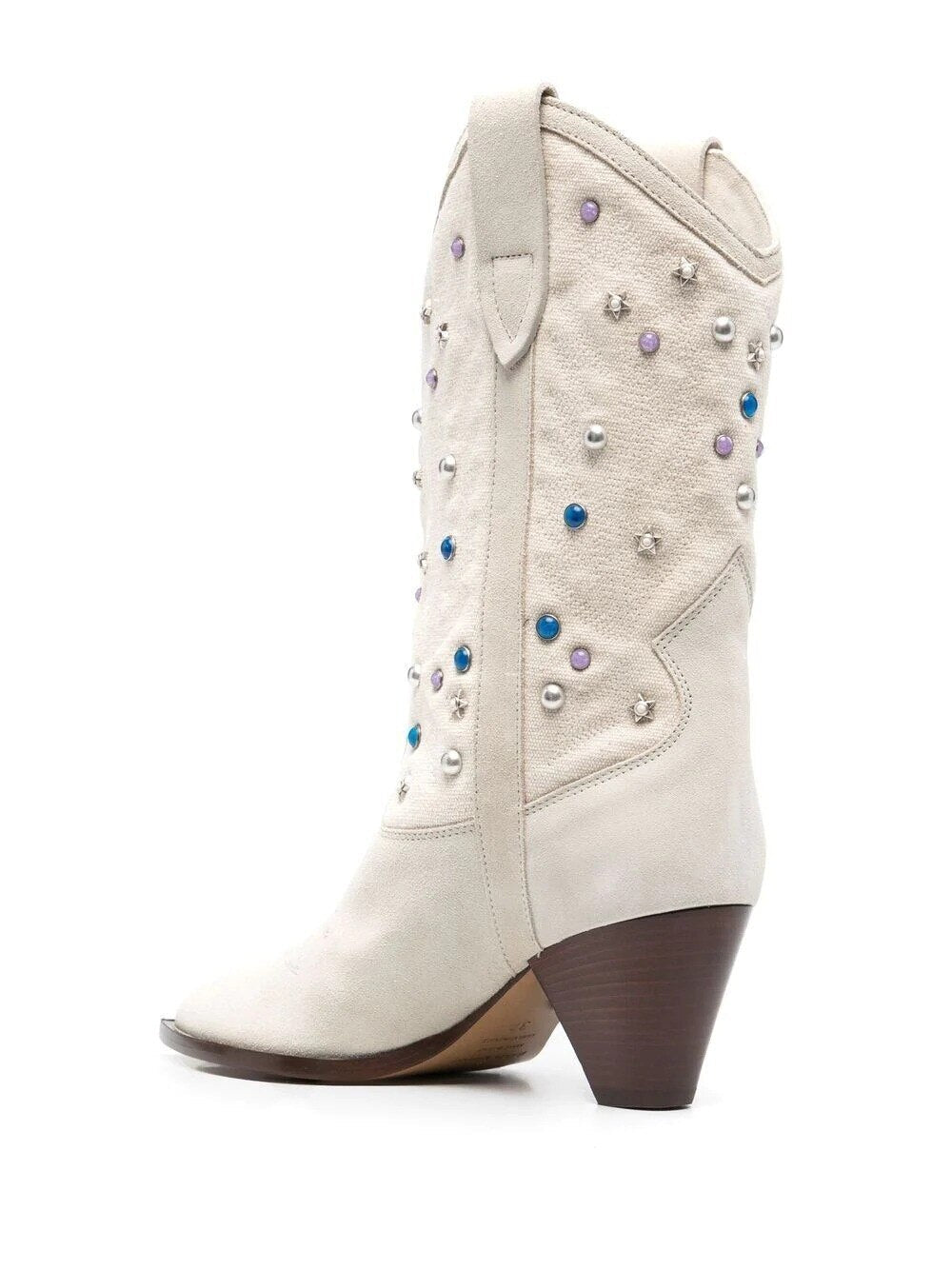 Roman Cow Suede White Denim Patchwork Spike heel Boots - LiveTrendsX