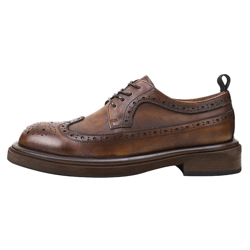 Round toe brogue engraved business casual leather shoes - LiveTrendsX