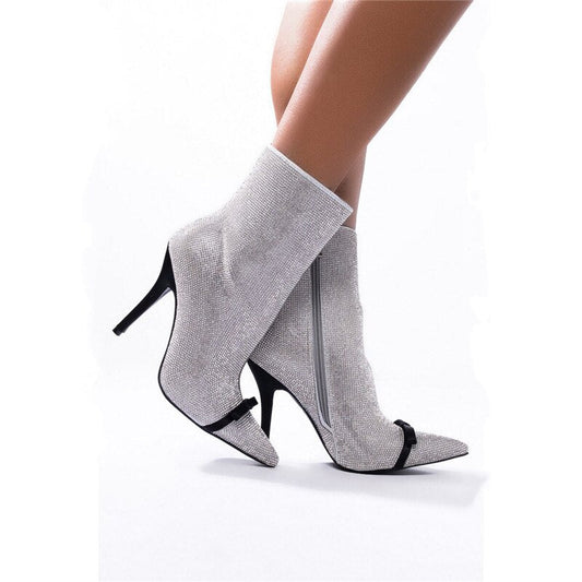 Runway Bling Diamond Bowtie Decor High Heel Short Booties - LiveTrendsX