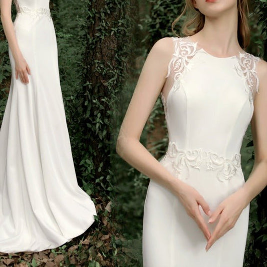 Satin Mermaid Light Wedding Dress Lace Thin Trailer - LiveTrendsX