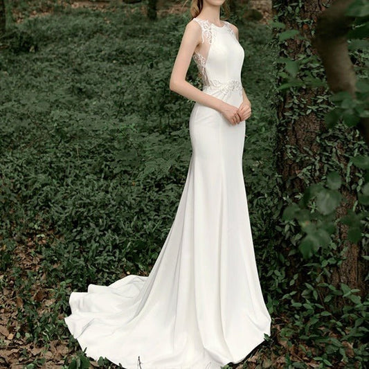 Satin Mermaid Light Wedding Dress Lace Thin Trailer - LiveTrendsX