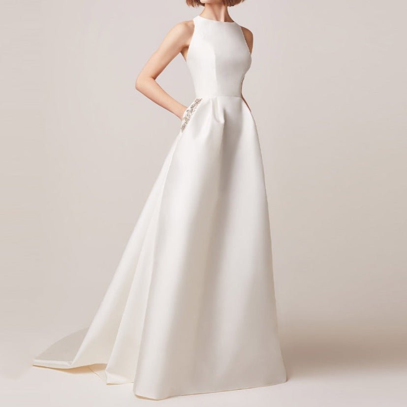 satin off shoulder wedding dress - LiveTrendsX