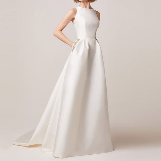 satin off shoulder wedding dress - LiveTrendsX