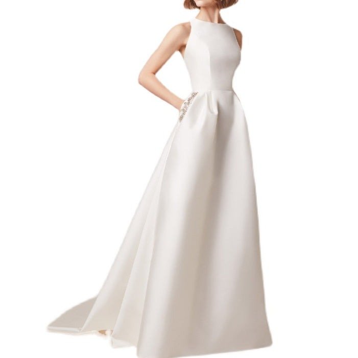 satin off shoulder wedding dress - LiveTrendsX