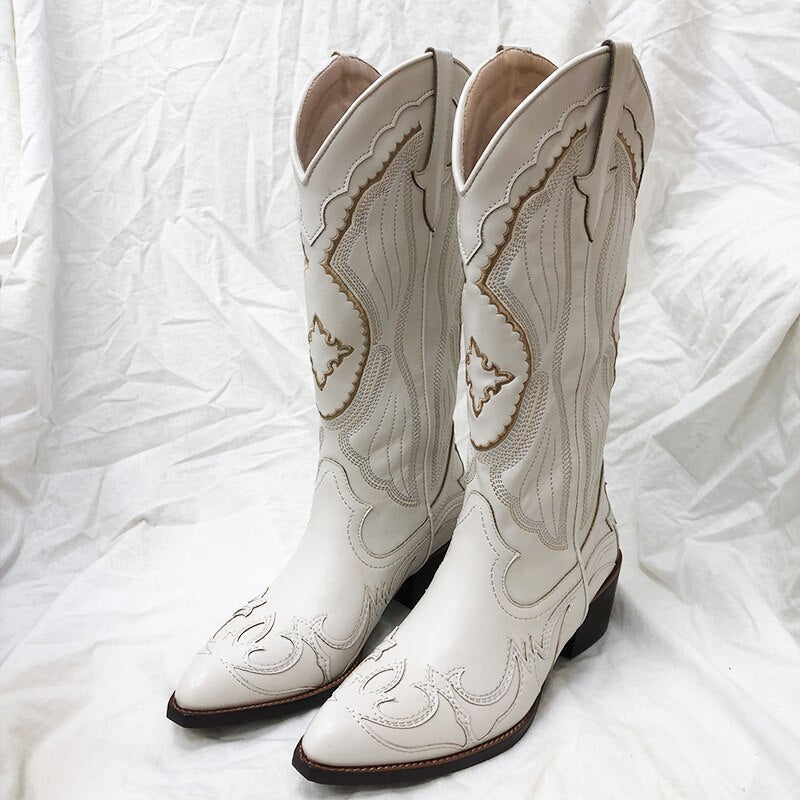 Sewing Floral Boots For Women Retro Riding Shoes - LiveTrendsX