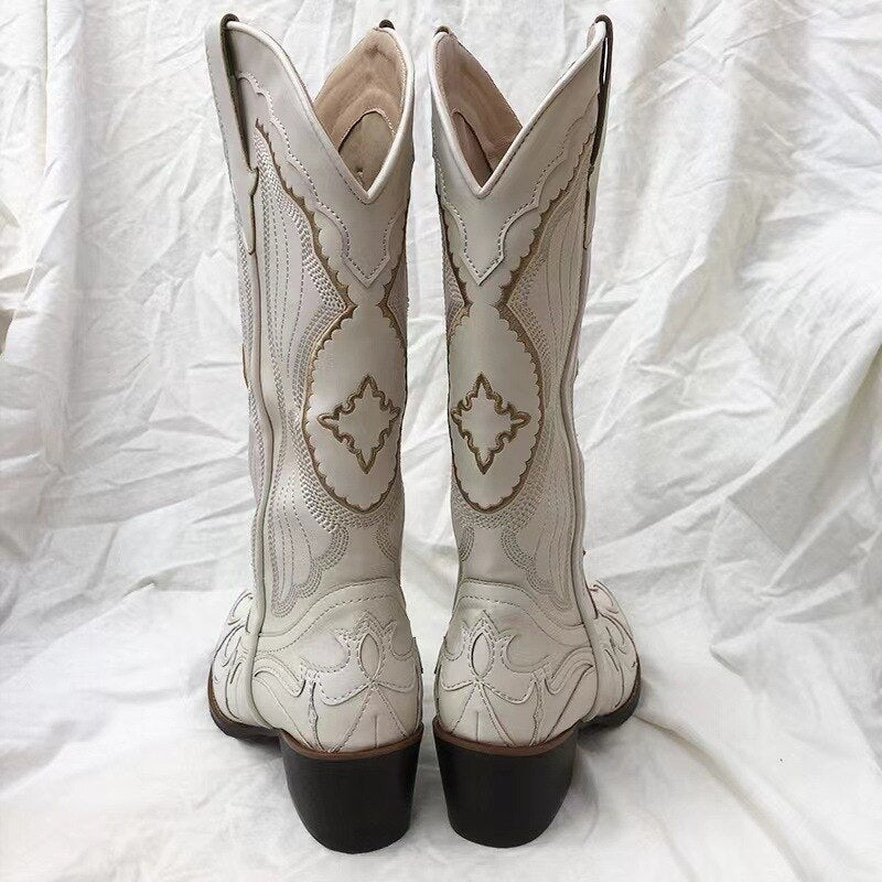 Sewing Floral Boots For Women Retro Riding Shoes - LiveTrendsX