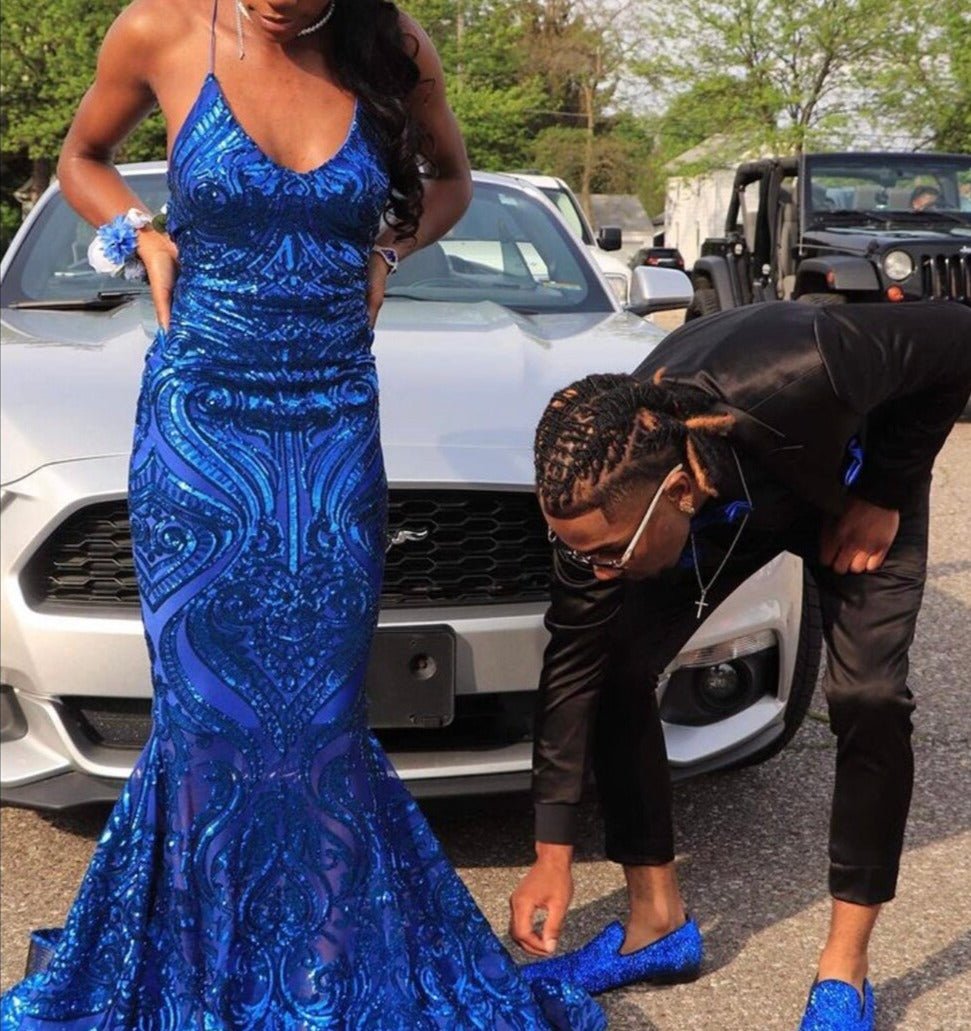 Sexy Mermaid See Through Sparkly Sequin Royal Girls Backless Prom Gowns - LiveTrendsX