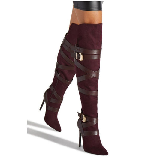 Sexy Wraparound Buckle Straps Knee High Boots - LiveTrendsX