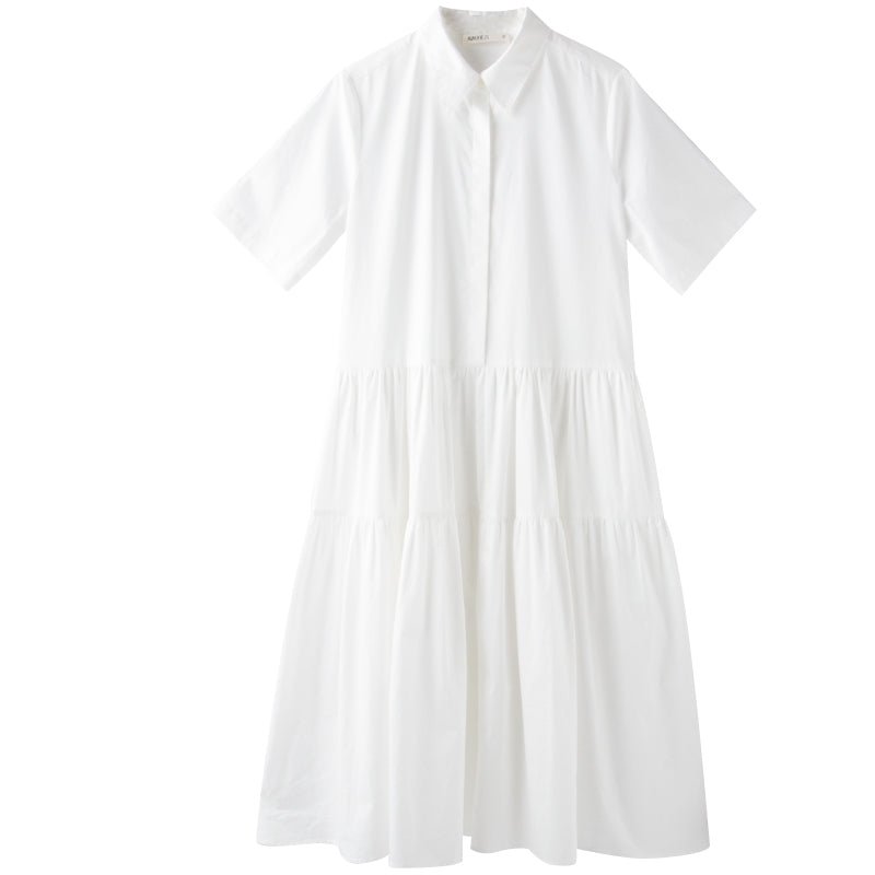 Shirt Cotton Cake Pitch Black And White Short Sleeve Dress - LiveTrendsX