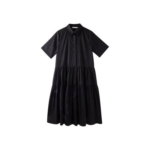 Shirt Cotton Cake Pitch Black And White Short Sleeve Dress - LiveTrendsX