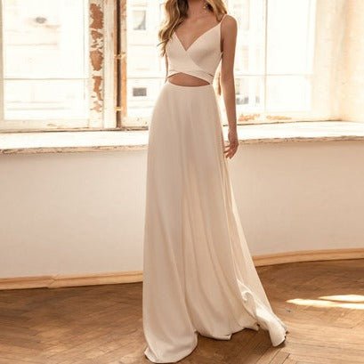 Simple and niche design wedding dress with plain satin waist strap - LiveTrendsX