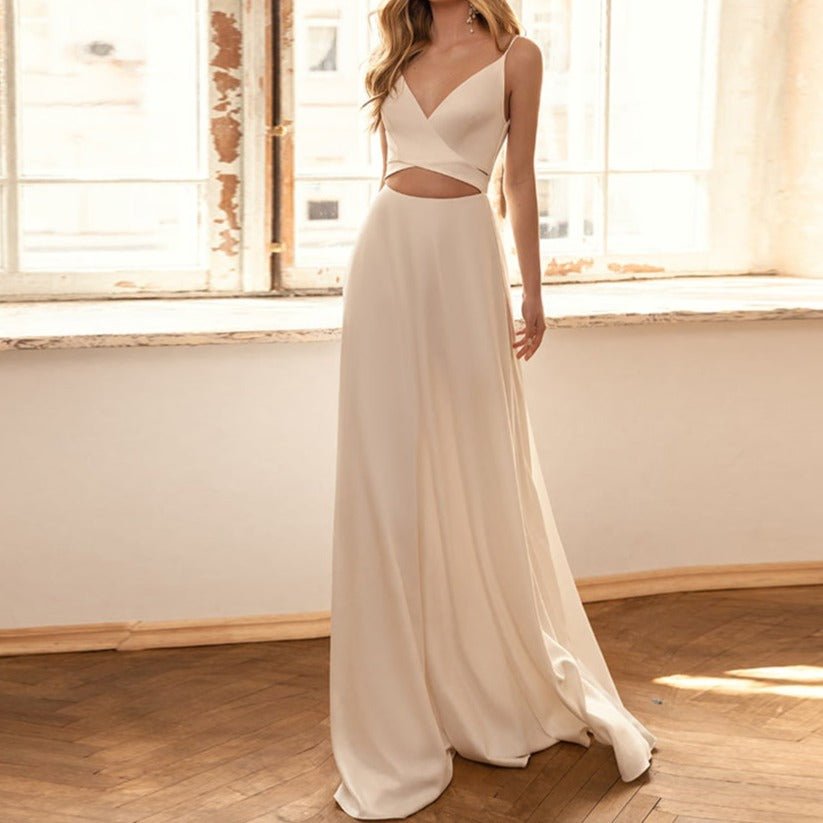 Simple and niche design wedding dress with plain satin waist strap - LiveTrendsX