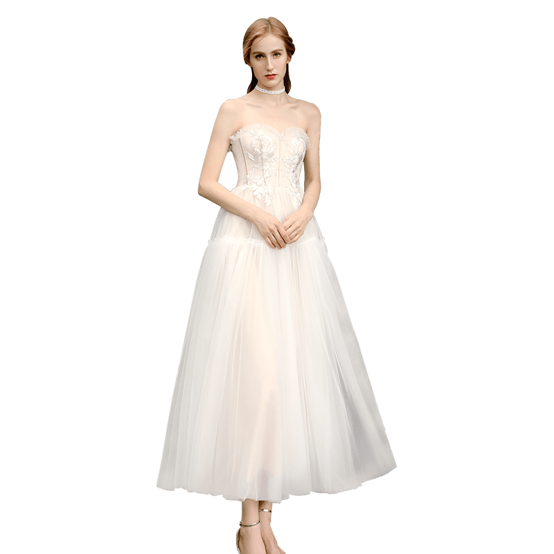 Simple tube top lace light wedding dress mid - length tutu skirt - LiveTrendsX