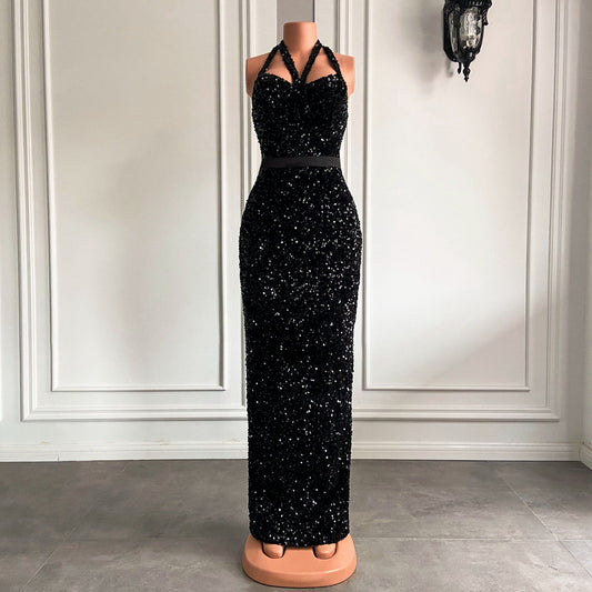 Skinny Sweetheart Black Sequined African Girl Prom Gala Gowns - LiveTrendsX