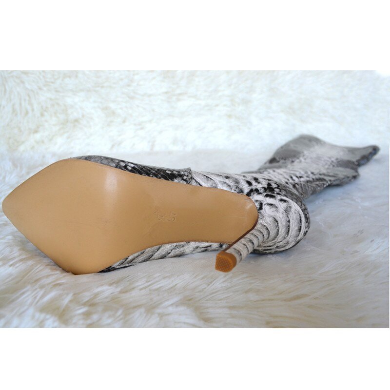 Snakeskin Pointed Toe Over The Knee Long Boots Sexy Ladies Shoes - LiveTrendsX