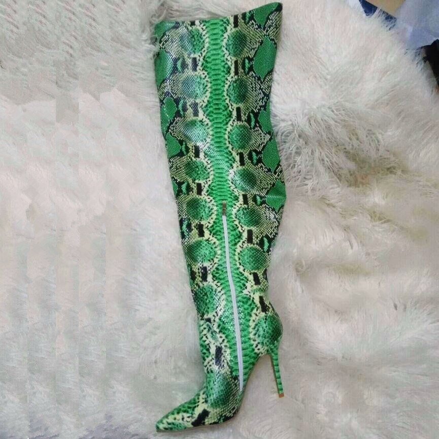 Snakeskin Pointed Toe Over The Knee Long Boots Sexy Ladies Shoes - LiveTrendsX