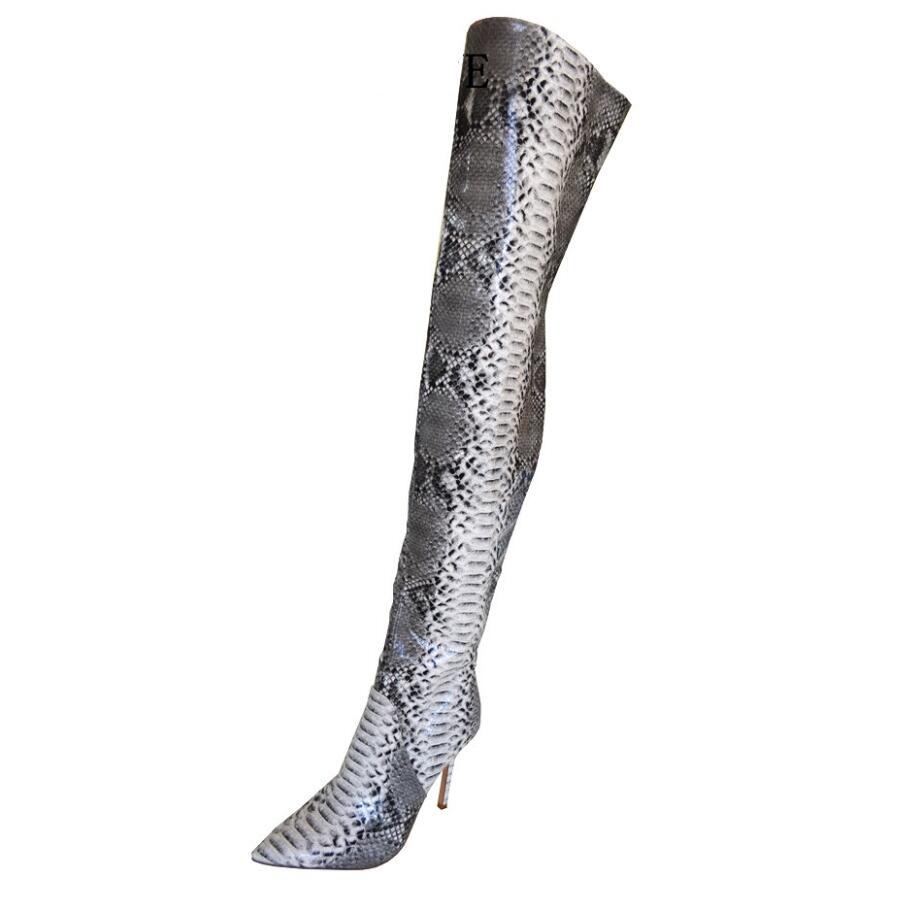 Snakeskin Pointed Toe Over The Knee Long Boots Sexy Ladies Shoes - LiveTrendsX