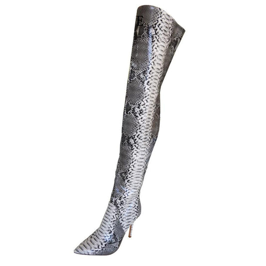 Snakeskin Pointed Toe Over The Knee Long Boots Sexy Ladies Shoes - LiveTrendsX
