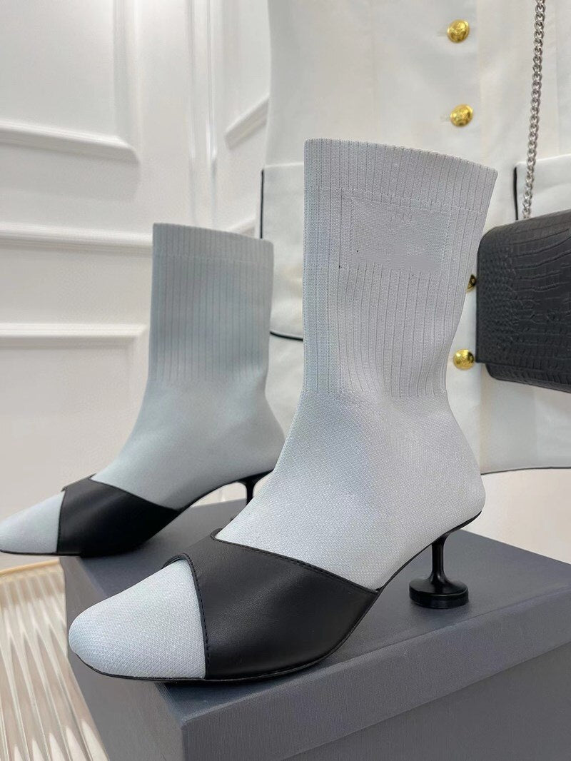 Solid Color Knit Women Boots High Heel Genuine Leather High Heel - LiveTrendsX