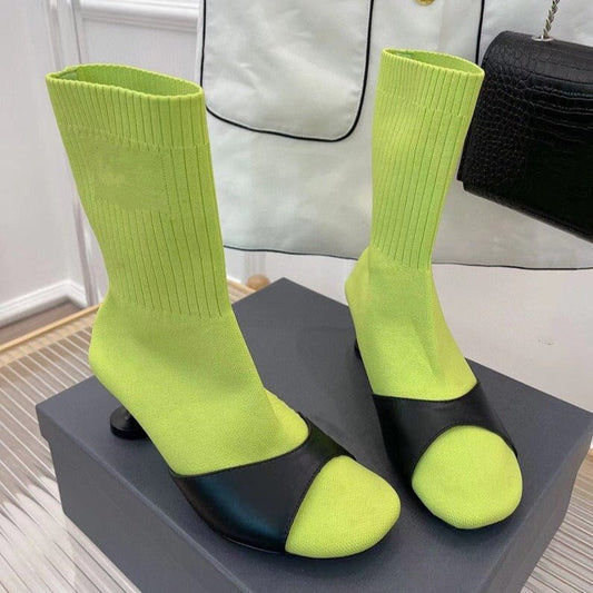 Solid Color Knit Women Boots High Heel Genuine Leather High Heel - LiveTrendsX