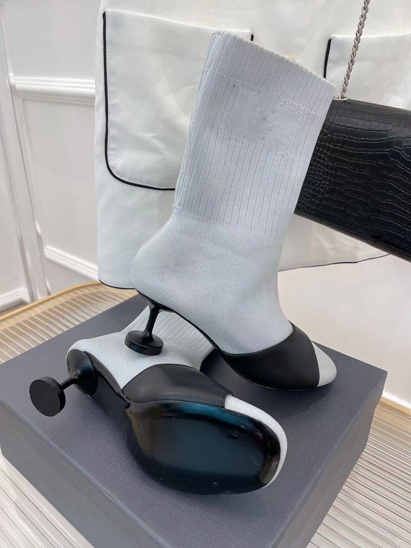 Solid Color Knit Women Boots High Heel Genuine Leather High Heel - LiveTrendsX