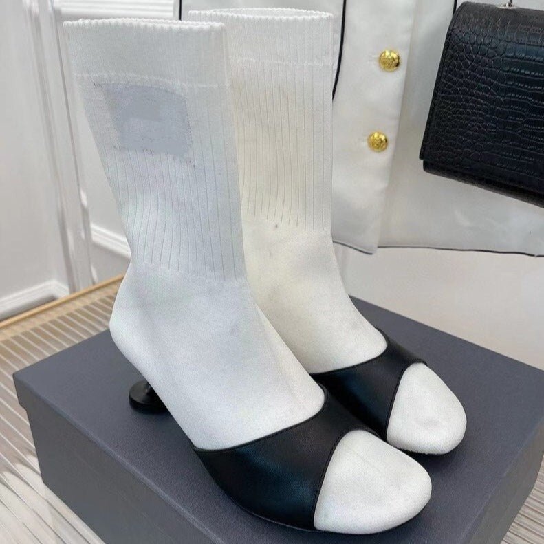 Solid Color Knit Women Boots High Heel Genuine Leather High Heel - LiveTrendsX