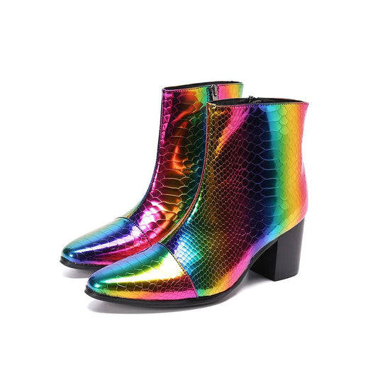 Sparkling Colorful Men Party Boots Increase Height Mid Heel Ankle Boots - LiveTrendsX
