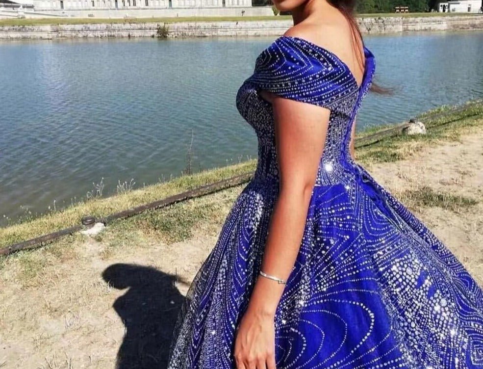 Sparkly Glittery Royal Blue Dubai Women Formal Evening Party Gown - LiveTrendsX
