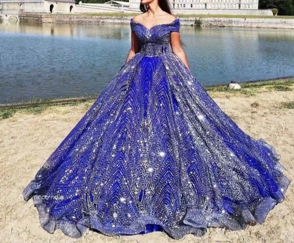 Sparkly Glittery Royal Blue Dubai Women Formal Evening Party Gown - LiveTrendsX