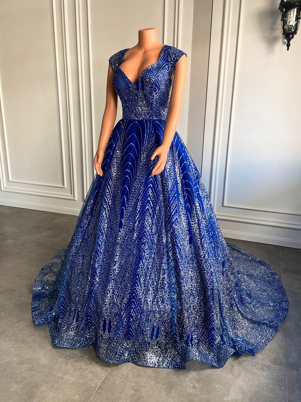 Sparkly Glittery Royal Blue Dubai Women Formal Evening Party Gown - LiveTrendsX