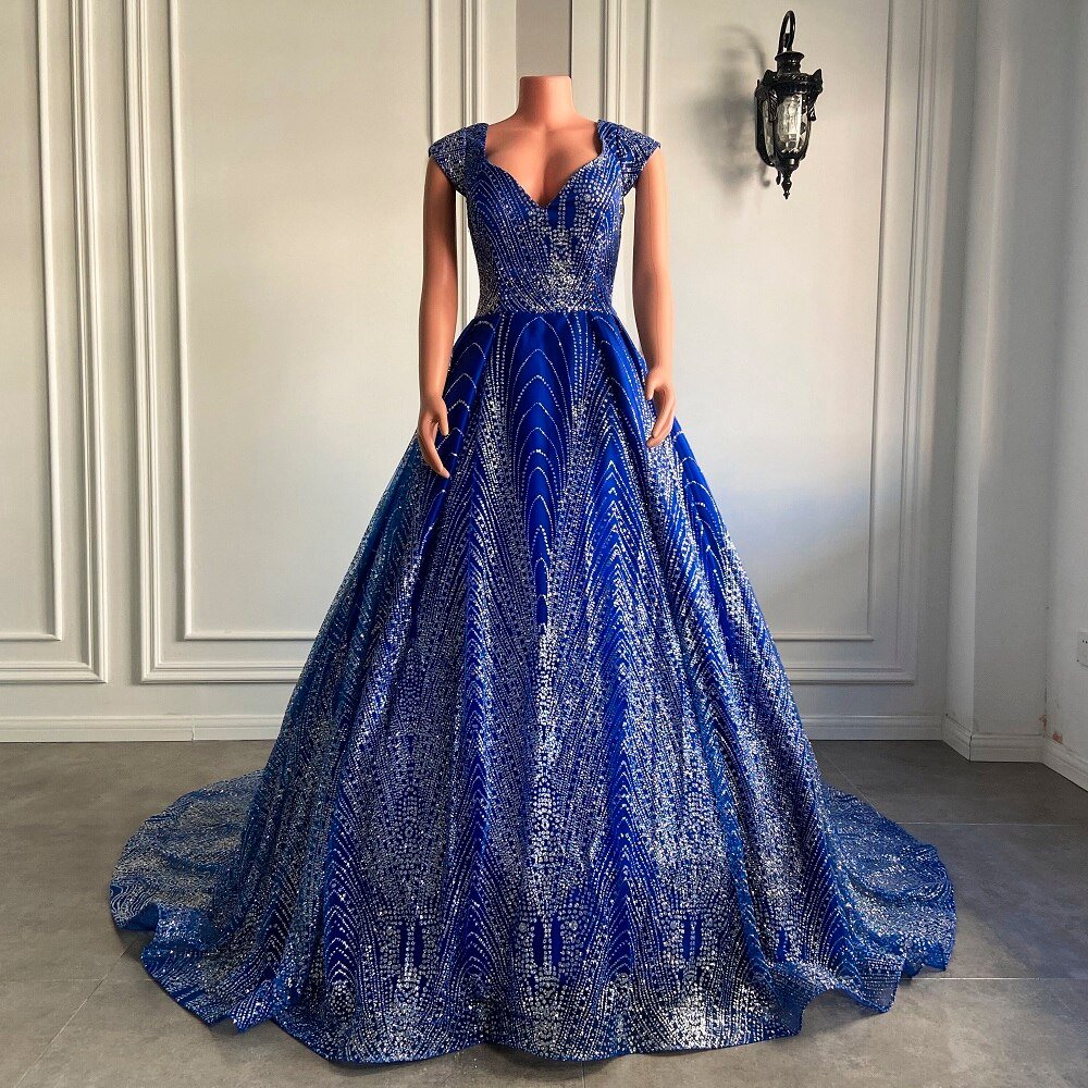 Sparkly Glittery Royal Blue Dubai Women Formal Evening Party Gown - LiveTrendsX