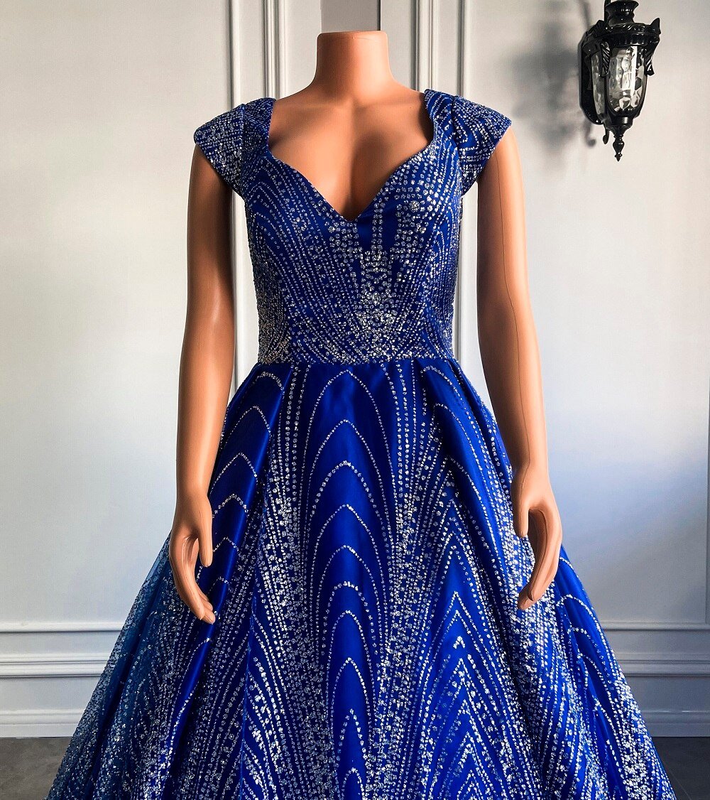 Sparkly Glittery Royal Blue Dubai Women Formal Evening Party Gown - LiveTrendsX