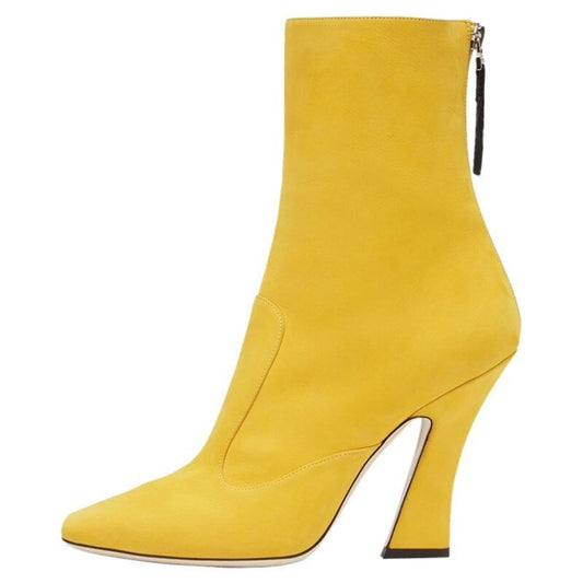 Square Toe Martin Boots High Heels Zipper Shoes - LiveTrendsX