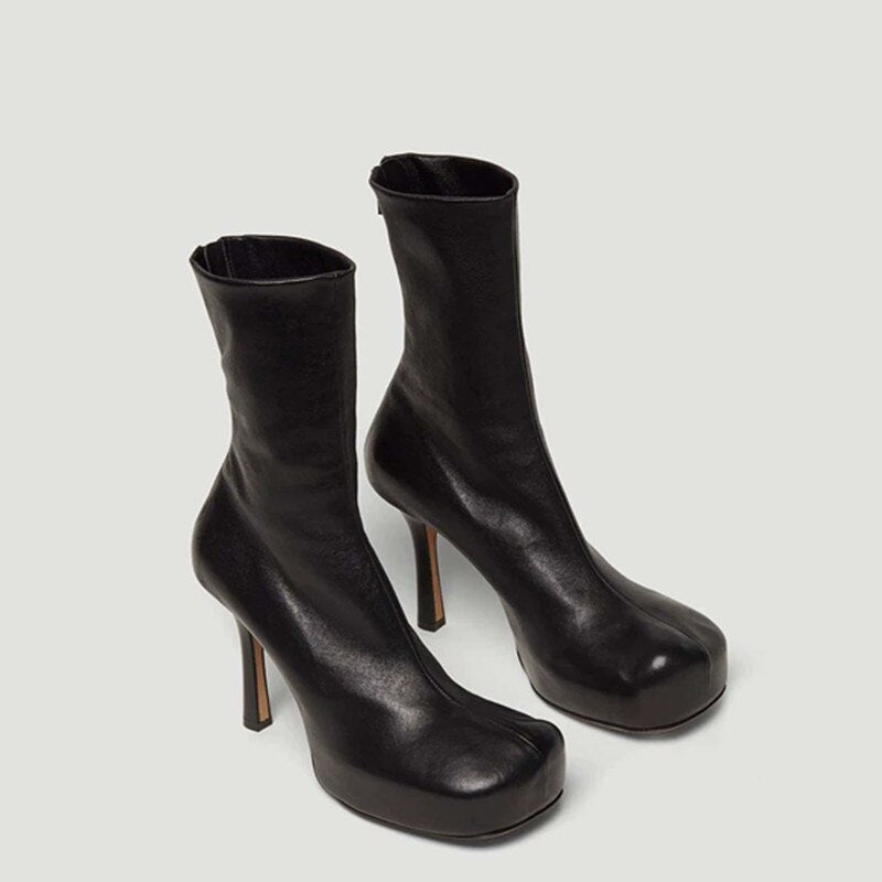 Square Toe Stretch Winter Women Ankle Boots - LiveTrendsX