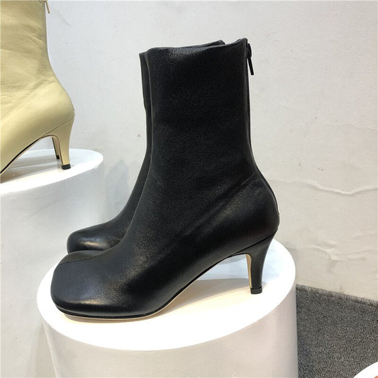 Square Toe Zipper Female Short Chelsea Boots Plus Size - LiveTrendsX
