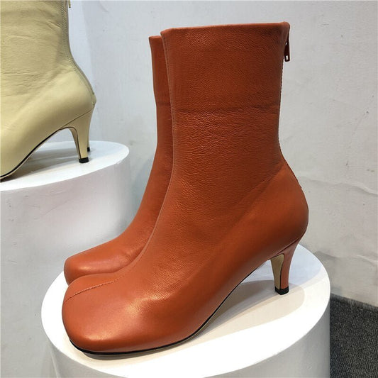 Square Toe Zipper Female Short Chelsea Boots Plus Size - LiveTrendsX