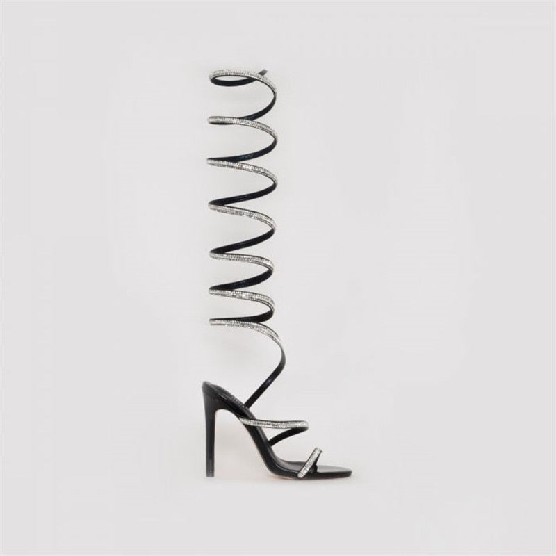 Strap Gladiator Sandals Women Crystal High Heels Party Strip Shoes - LiveTrendsX