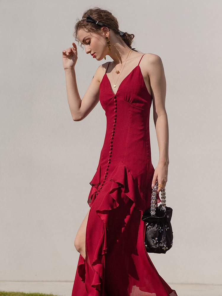 Summer Irregular Design Ruffle Skirt Open Back Dress - LiveTrendsX