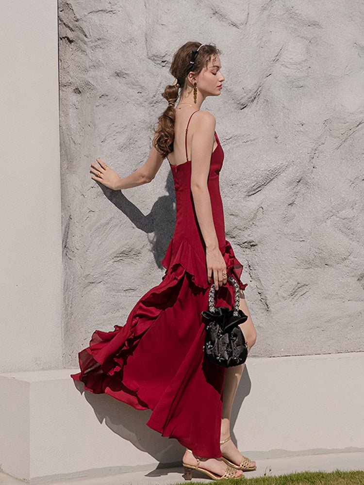 Summer Irregular Design Ruffle Skirt Open Back Dress - LiveTrendsX