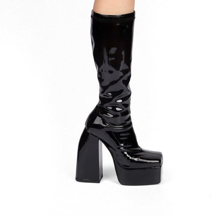 Thick Sole Platform Shoes Square Toe High Heels Long Knee High Boots - LiveTrendsX